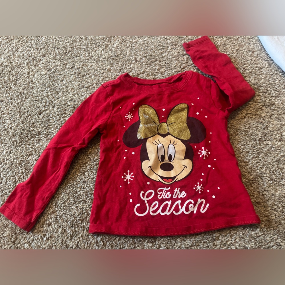 Old Navy Red Holiday Minnie Mouse Long Sleeve Tee